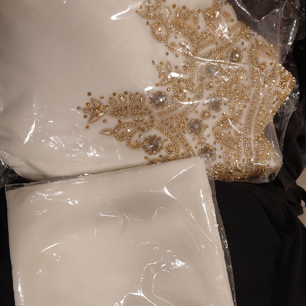 Elegant White and Gold Embellished Dress
